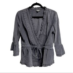 J. JILL Corduroy Wrap Blouse Grey S